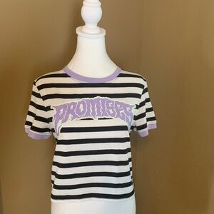 Broken Promises crop striped shirt short sleeves size small